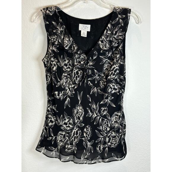 LOFT Silk Black Floral Print Sleeveless Top - Picture 1 of 5